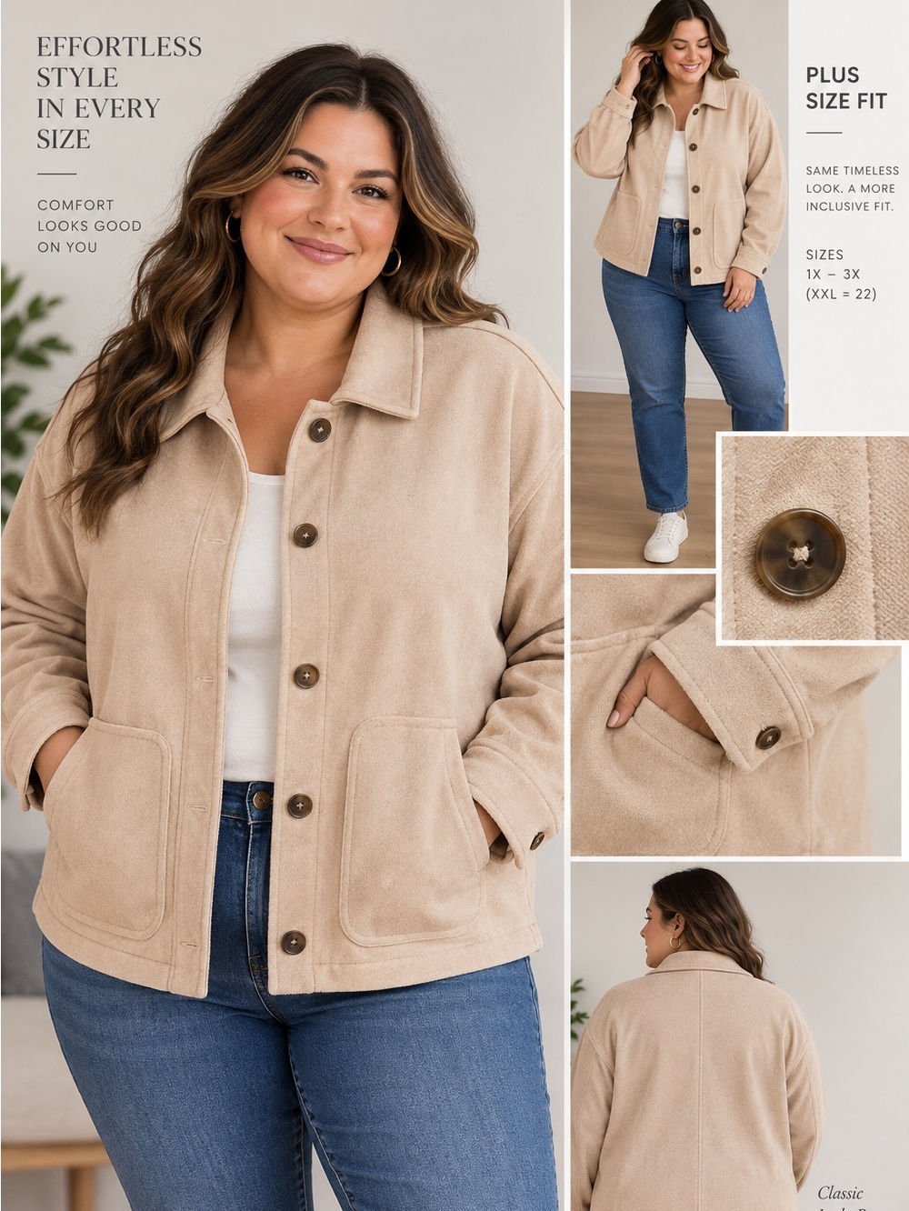 Time and Tru Women’s XXXL 22 Tan Faux Suede Shacket Jacket